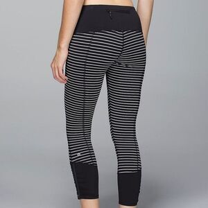 Like New Lululemon Runday Crop Black White Striped Leggings - Size 2